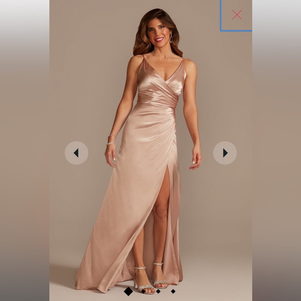 David’s Bridal Galina Signature Charmeuse Bridesmaid Dress Sz 10 Sand Ch…